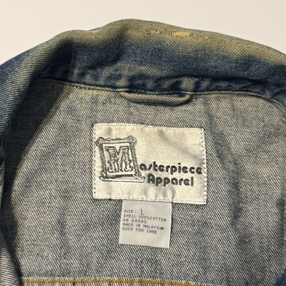 Vintage Masterpiece Apparel Jacket Mens Large Blue Denim Trucker Jean Jacket - Picture 9 of 13